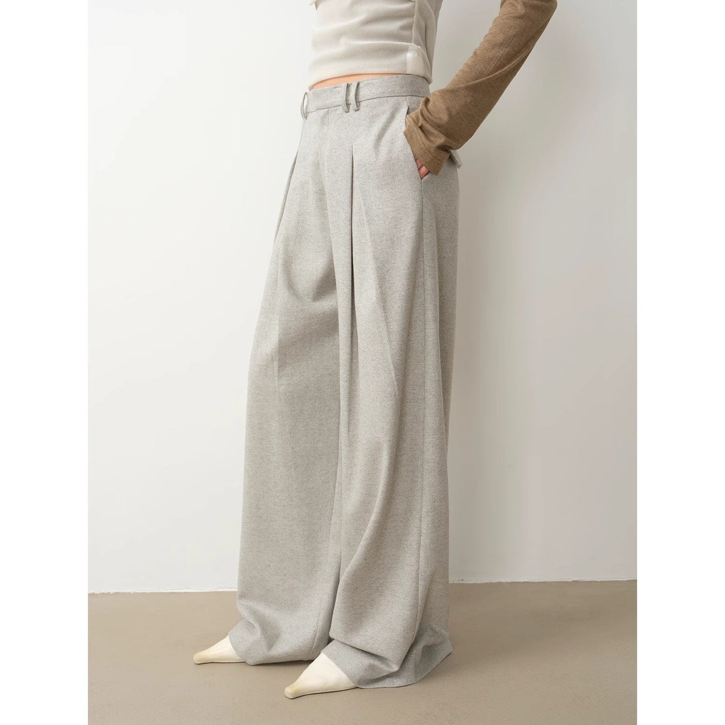 City Stroll Wool-Blend Wide-Leg Trousers Firelady Fur