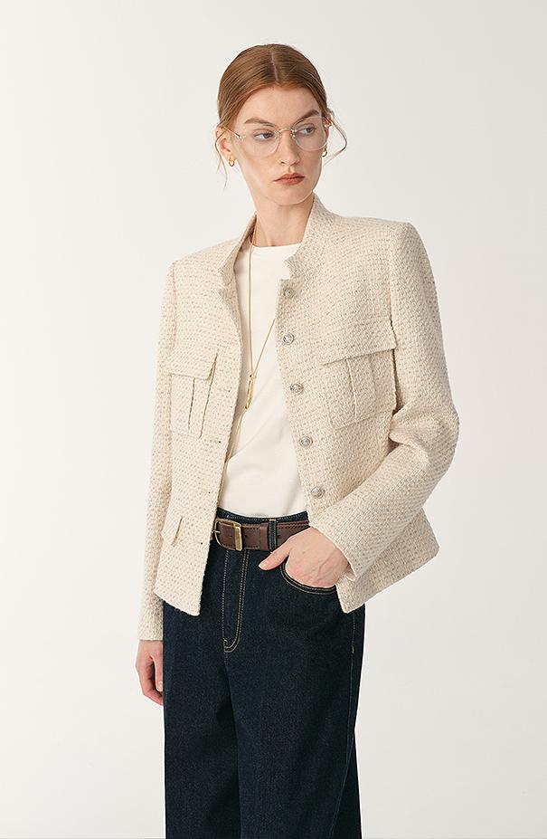 Cropped Wool-Blend Tweed Jacket Firelady Fur