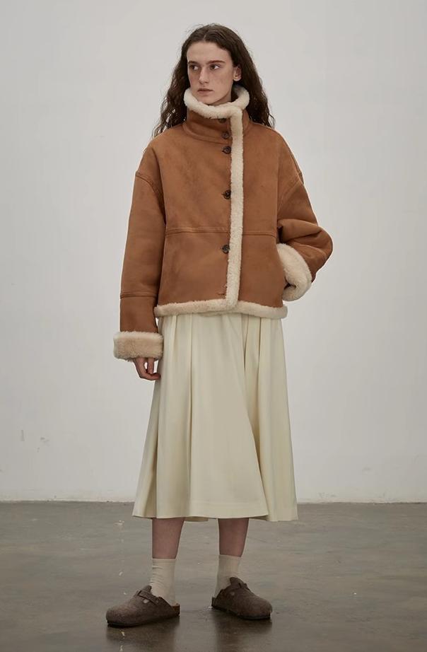 Reversible Wool & Suede Shearling Jacket Firelady Fur