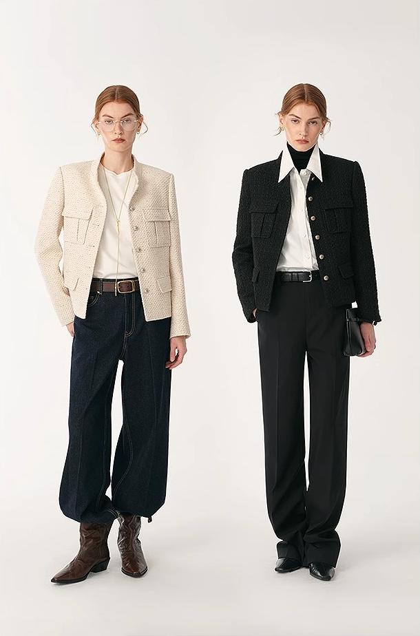 Cropped Wool-Blend Tweed Jacket Firelady Fur