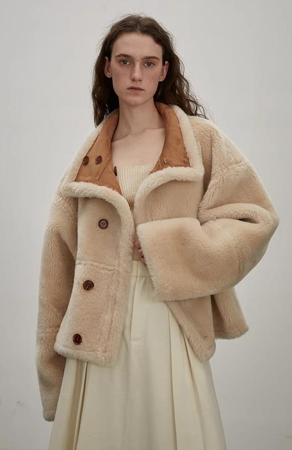 Reversible Wool & Suede Shearling Jacket Firelady Fur