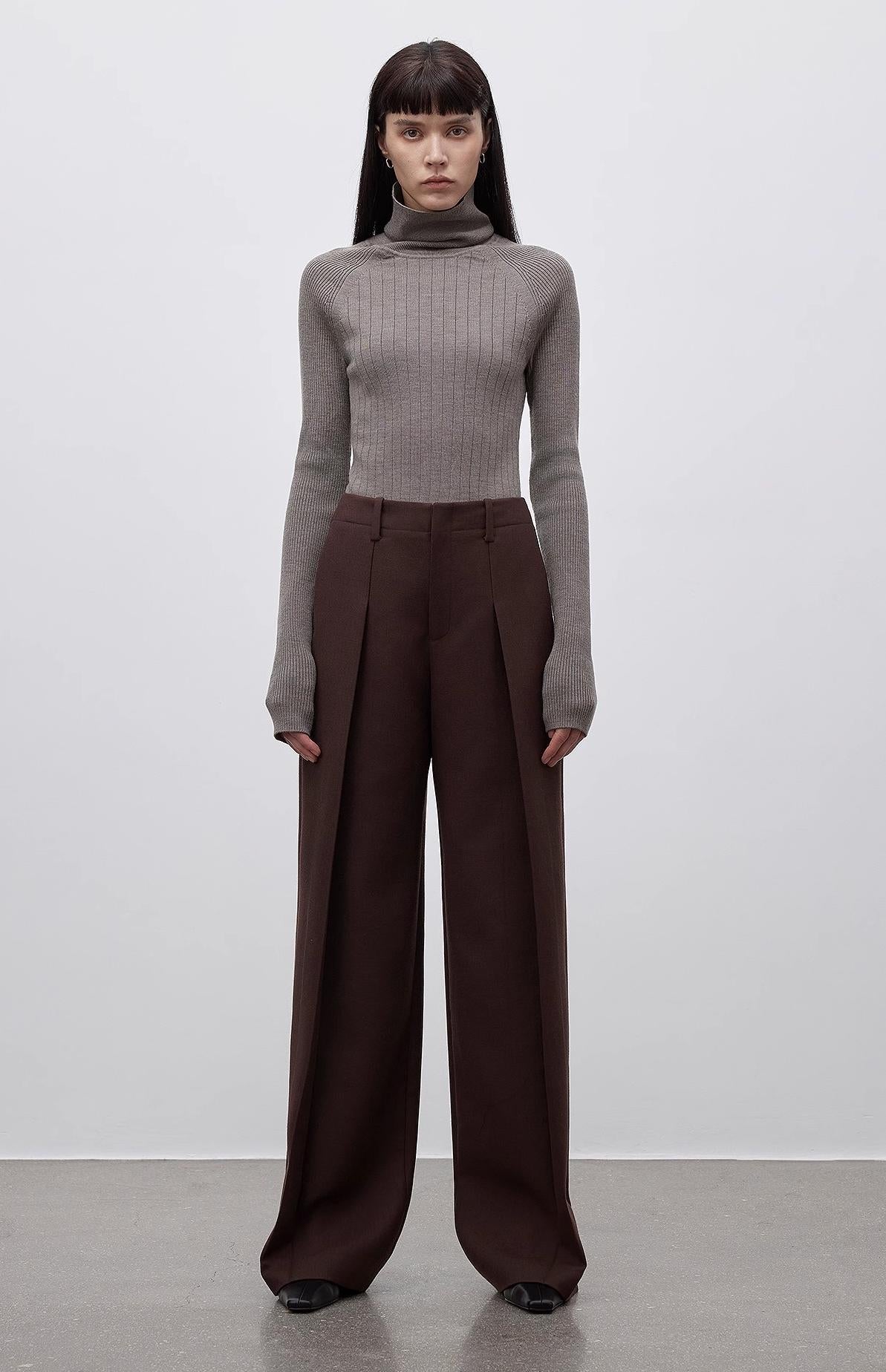 High-Waisted Pleated Wool Suit Trousers Firelady Fur