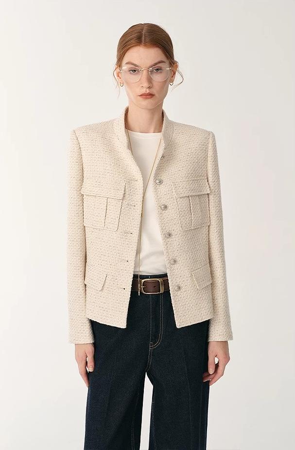 Cropped Wool-Blend Tweed Jacket Firelady Fur