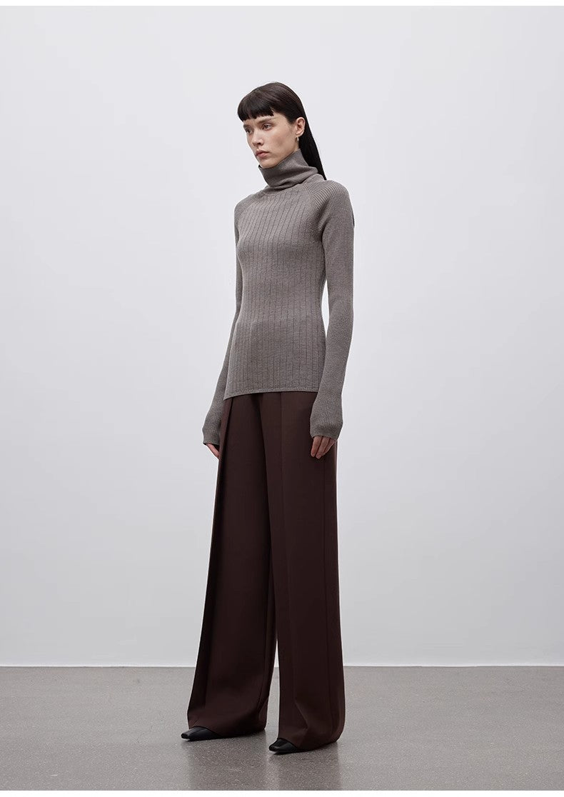 High-Waisted Pleated Wool Suit Trousers Firelady Fur