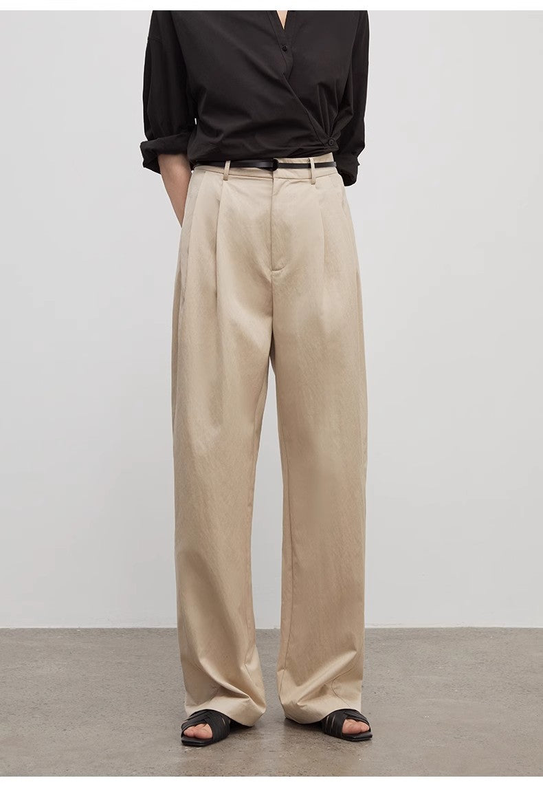 Spliced Double-Pleat Wide-Leg Trousers Firelady Fur