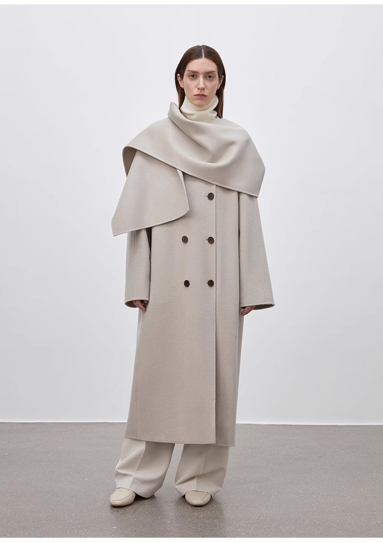 Wool Coat with Removable Scarf Firelady Fur
