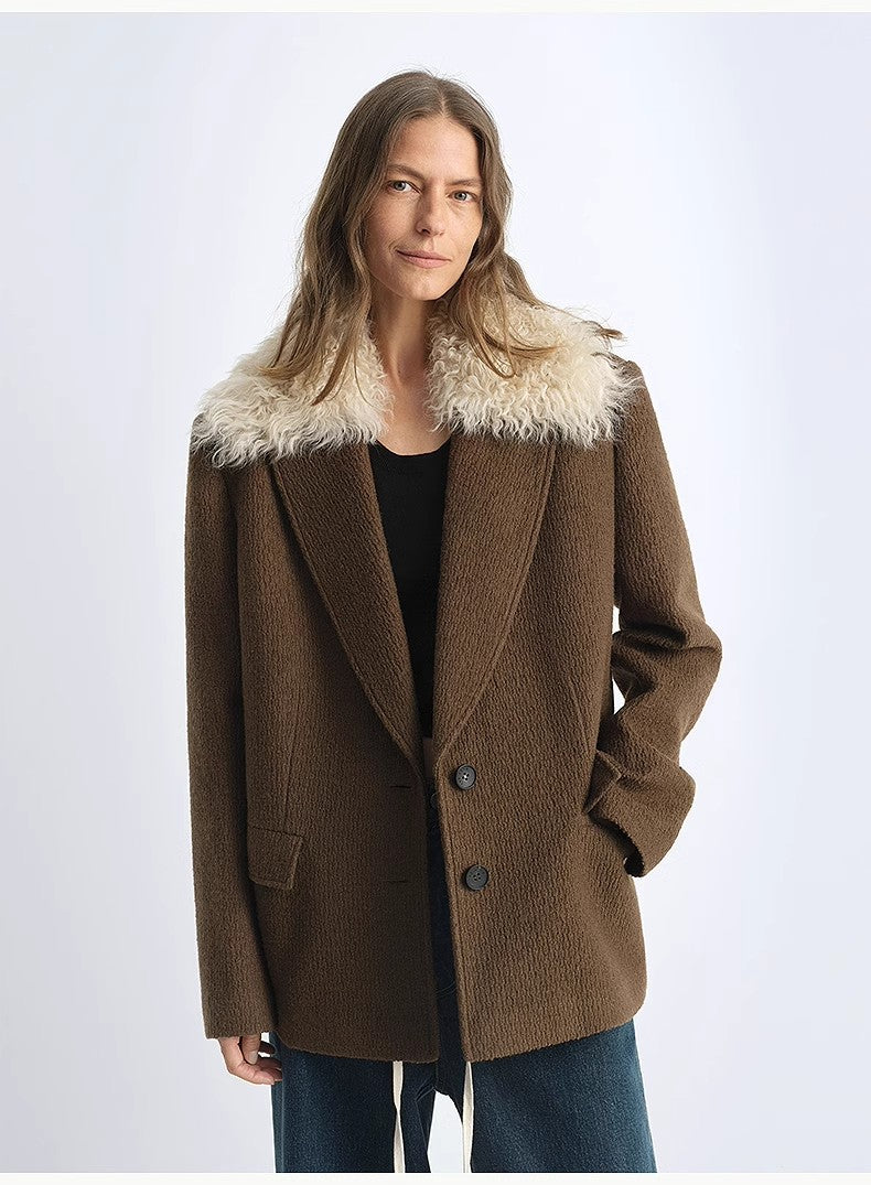 Vertical Texture Wool Tweed Coat Firelady Fur