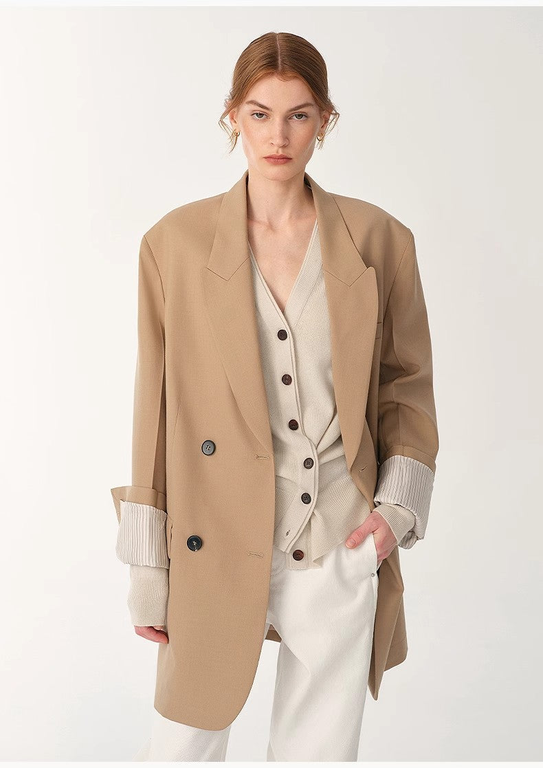 Silk Wool Peak Lapel Suit Jacket Firelady Fur