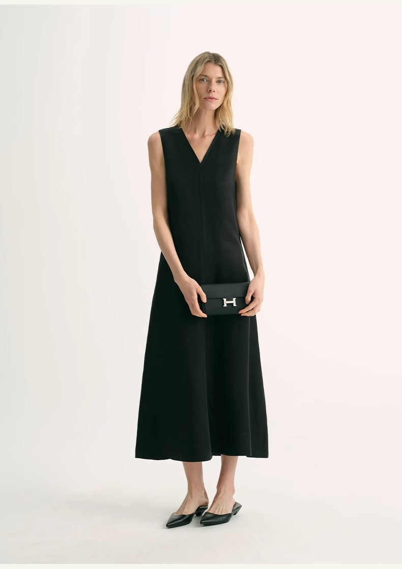 Cupro-Linen V-Neck A-Line Dress Firelady Fur