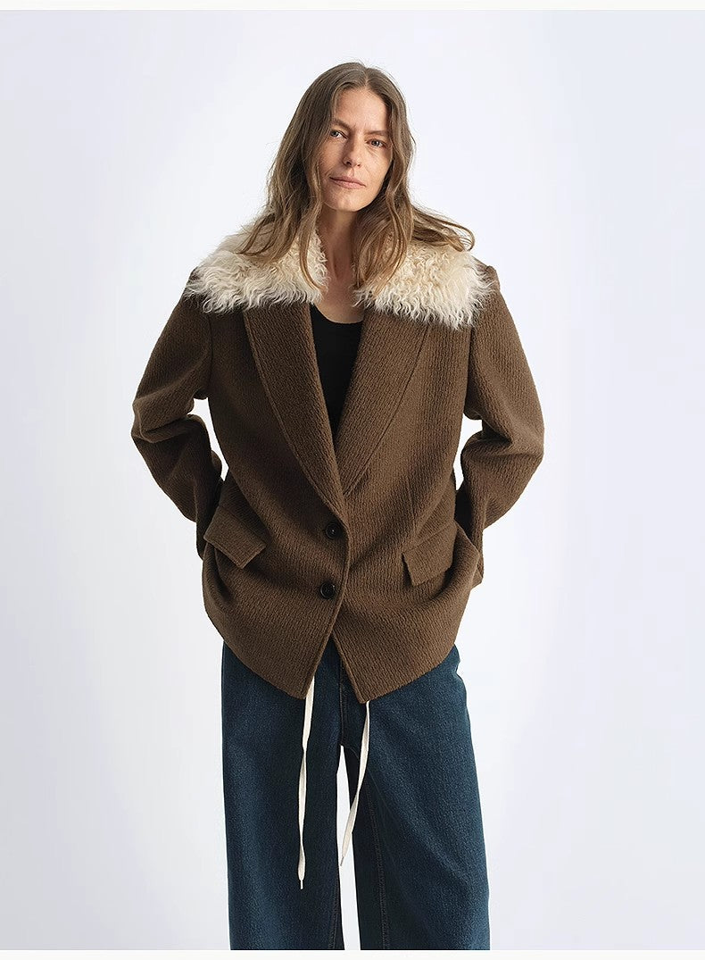 Vertical Texture Wool Tweed Coat Firelady Fur