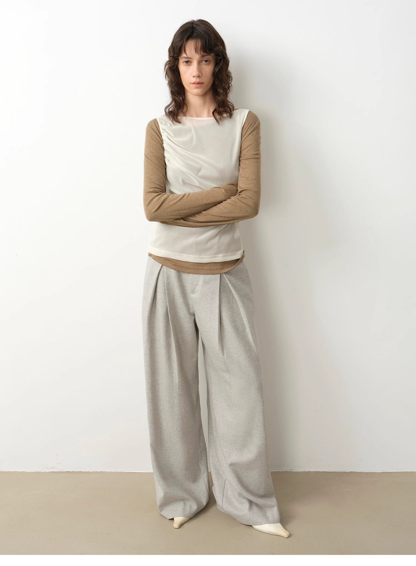 City Stroll Wool-Blend Wide-Leg Trousers Firelady Fur