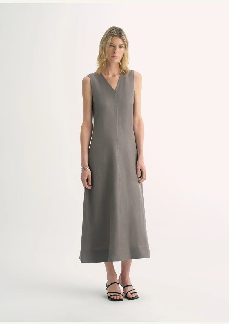 Cupro-Linen V-Neck A-Line Dress Firelady Fur