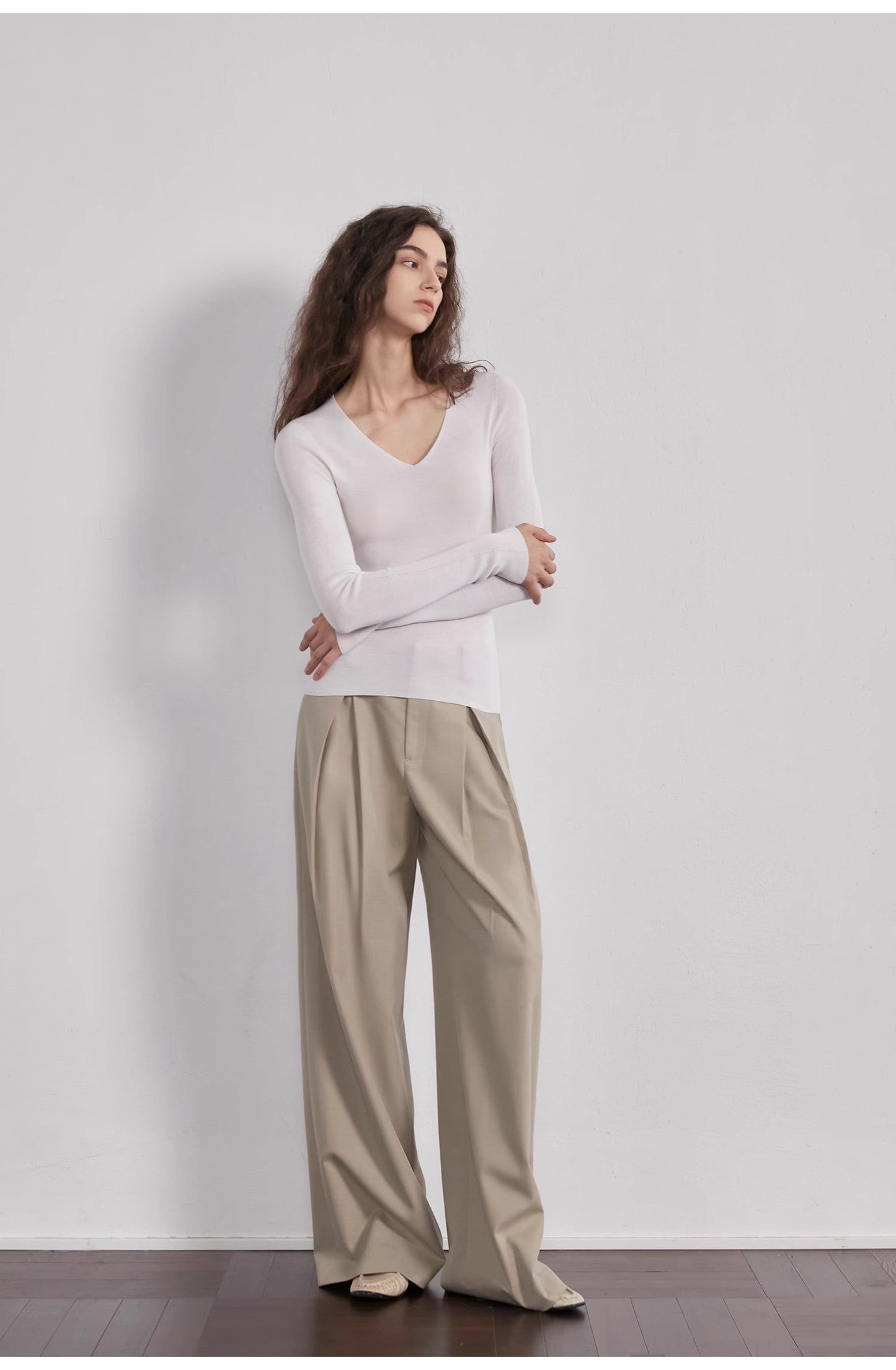 Fine Wool Pleated Wide-Leg Trousers Firelady Fur