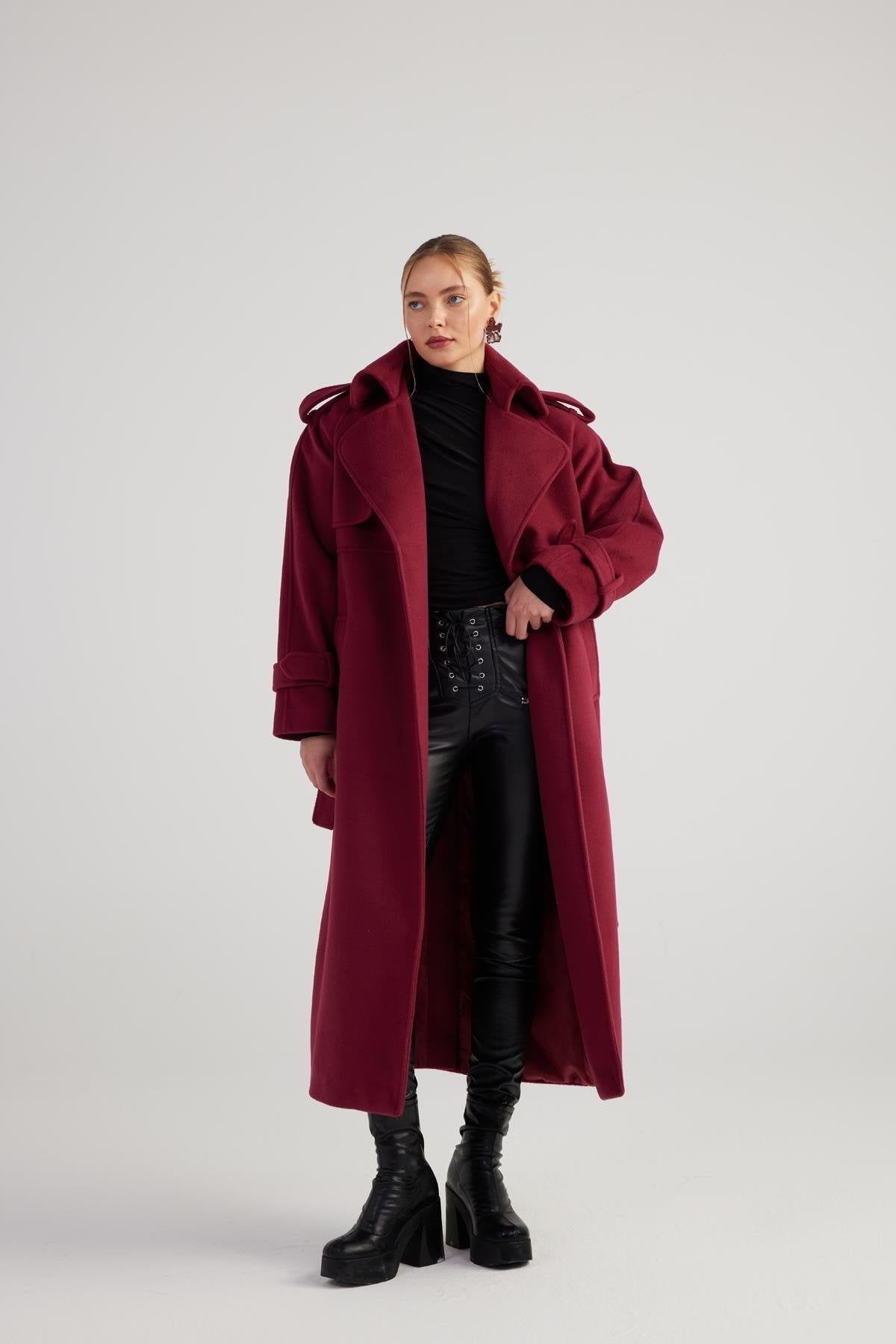 Nora Burgundy Cashmere Maxi Coat Buy Me Fur Ltd