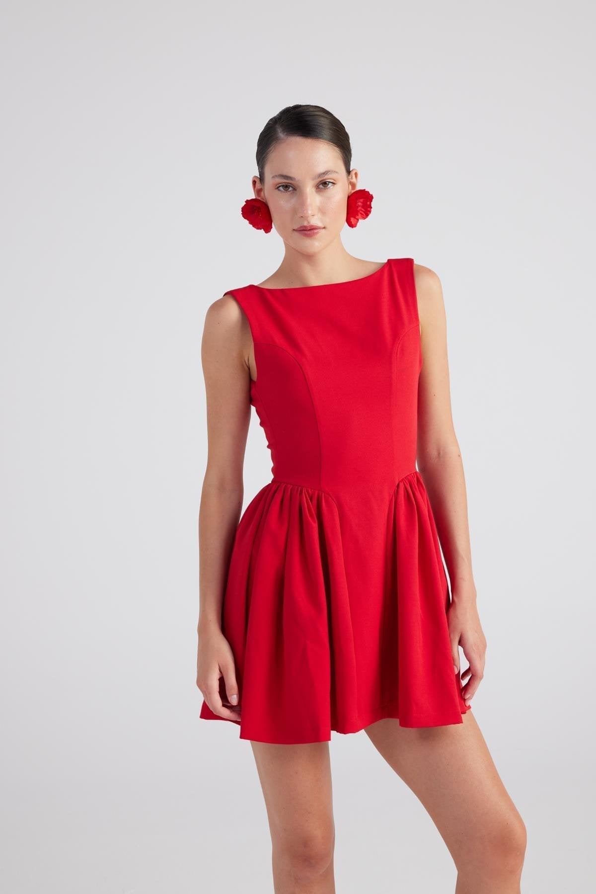 Alena Red Pleated Skirt Mini Dress Buy Me Fur Ltd