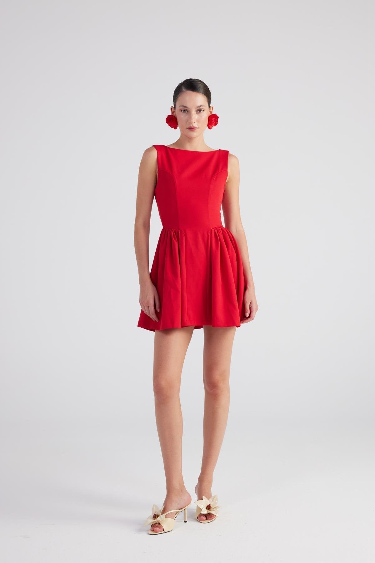 Alena Red Pleated Skirt Mini Dress Buy Me Fur Ltd