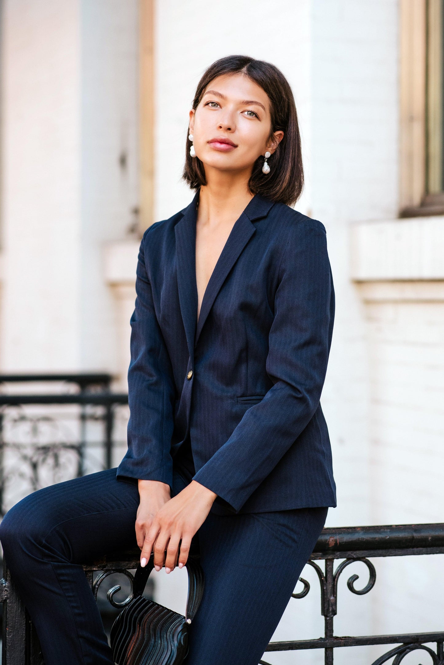 Navy Peak-Lapels Single-Breasted Blazer Le Réussi