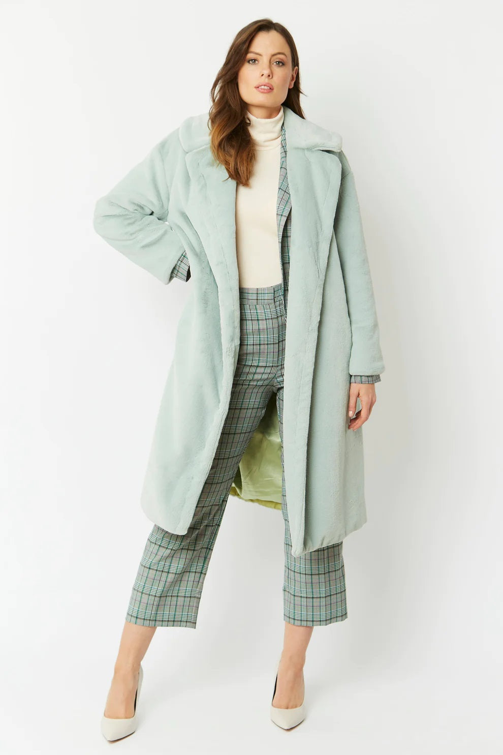 Light Green Faux Fur Midi Shearling Coat Buy Me Fur Ltd