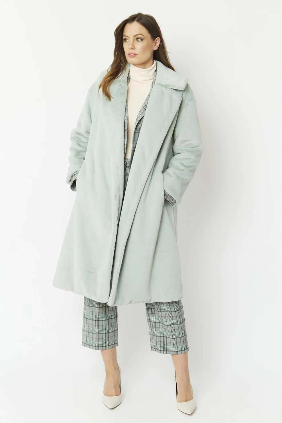 Light Green Faux Fur Midi Shearling Coat Buy Me Fur Ltd