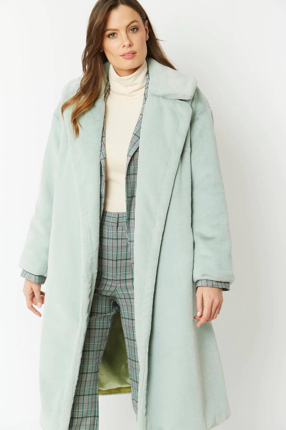 Light Green Faux Fur Midi Shearling Coat Buy Me Fur Ltd
