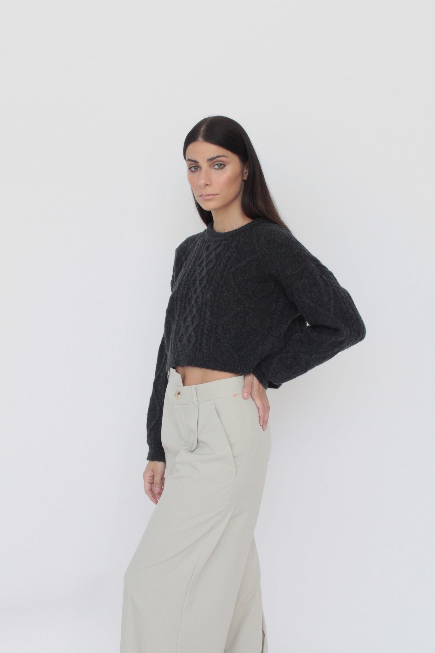 Caterina Merino Wool Cable-Knit Sweater Tenné