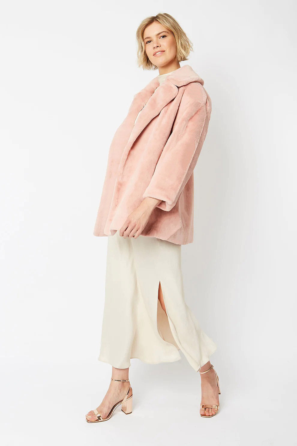 Light Pink Faux Fur Midi Coat Buy Me Fur Ltd