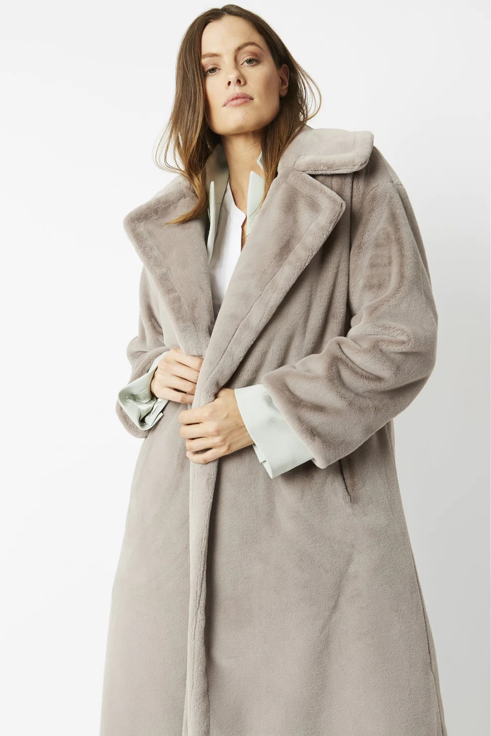 Light Grey Faux Fur Midi Coat Buy Me Fur Ltd