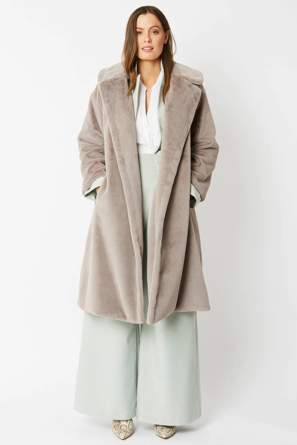 Light Grey Faux Fur Midi Coat Buy Me Fur Ltd