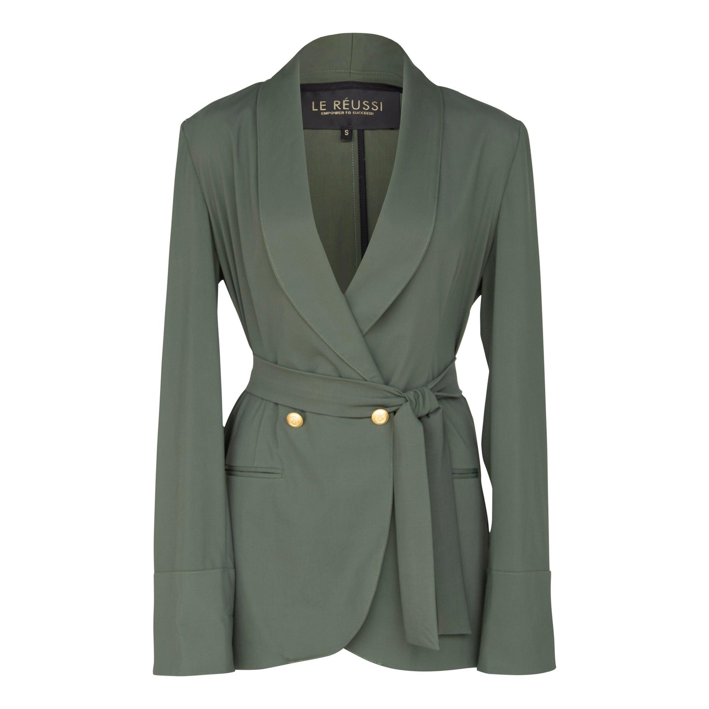Women's Olive Blazer with Front Buttons Le Réussi