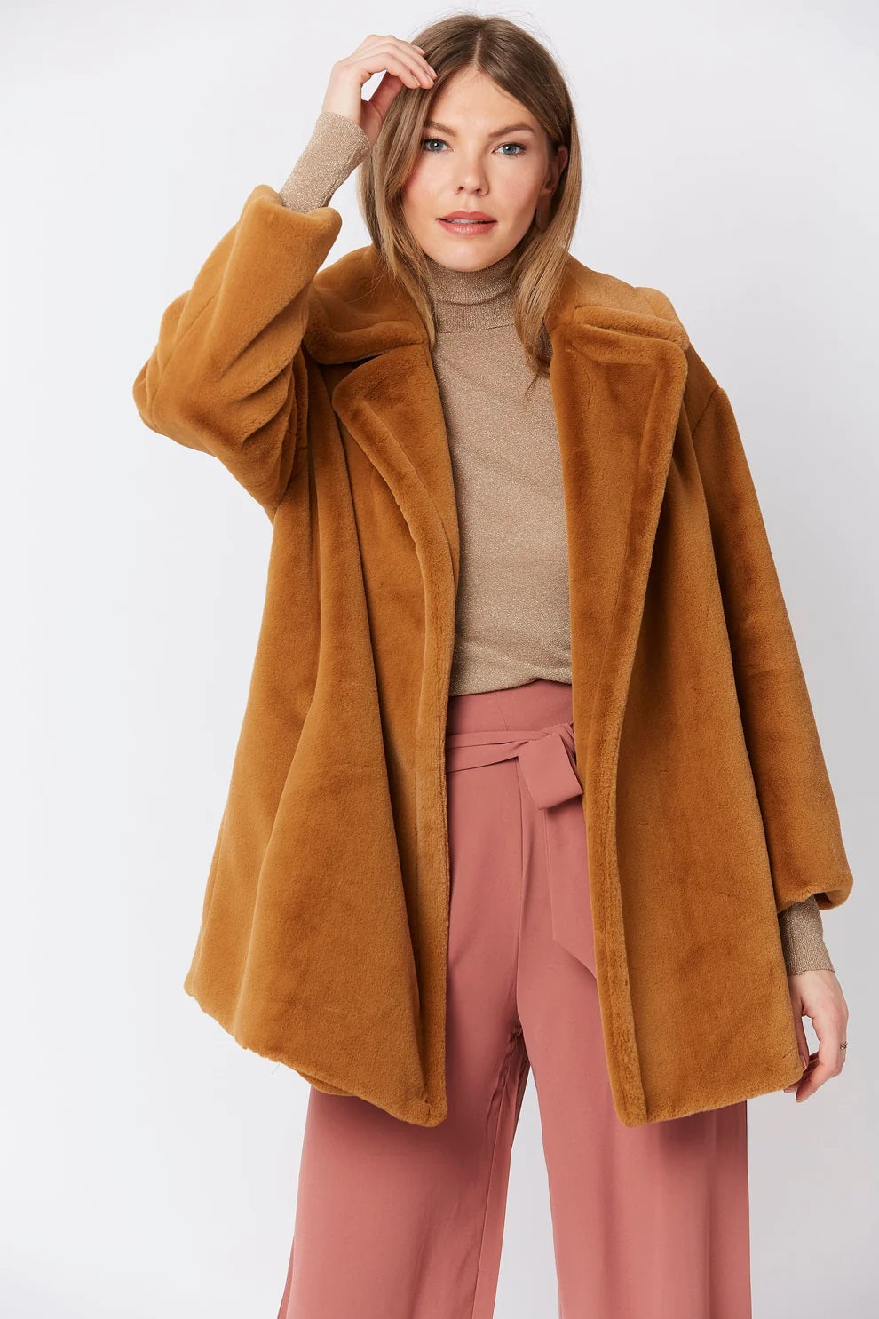 Mocha Faux Fur Midi Coat Buy Me Fur Ltd