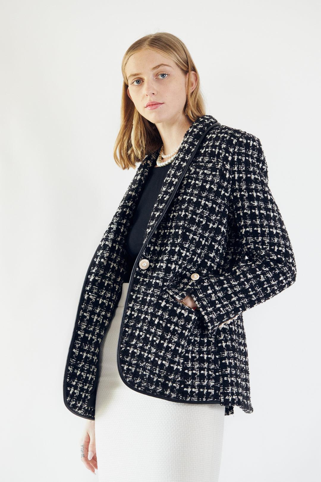 Black & White Tweed Checkers Blazer Le Réussi