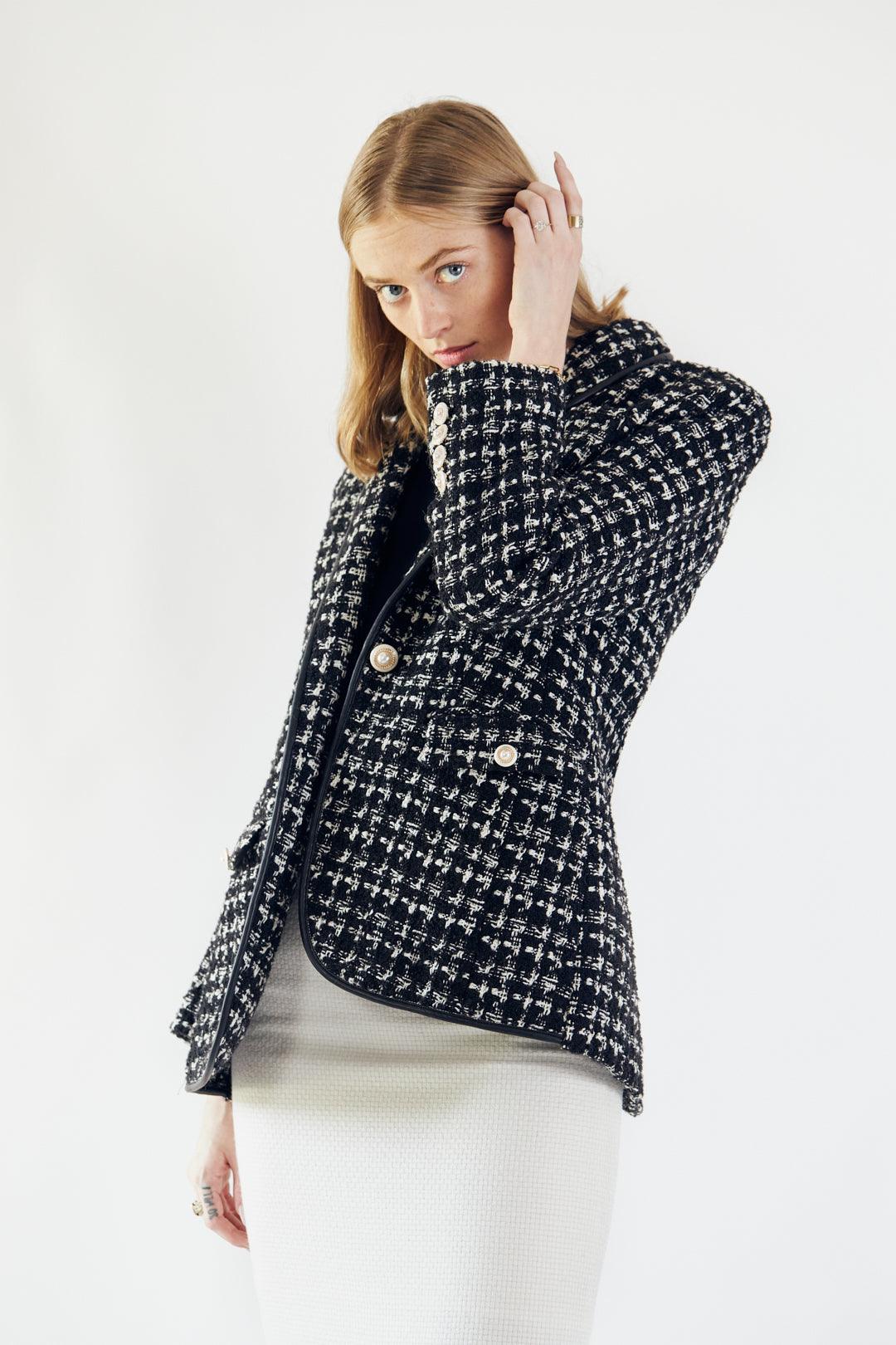 Black & White Tweed Checkers Blazer Le Réussi