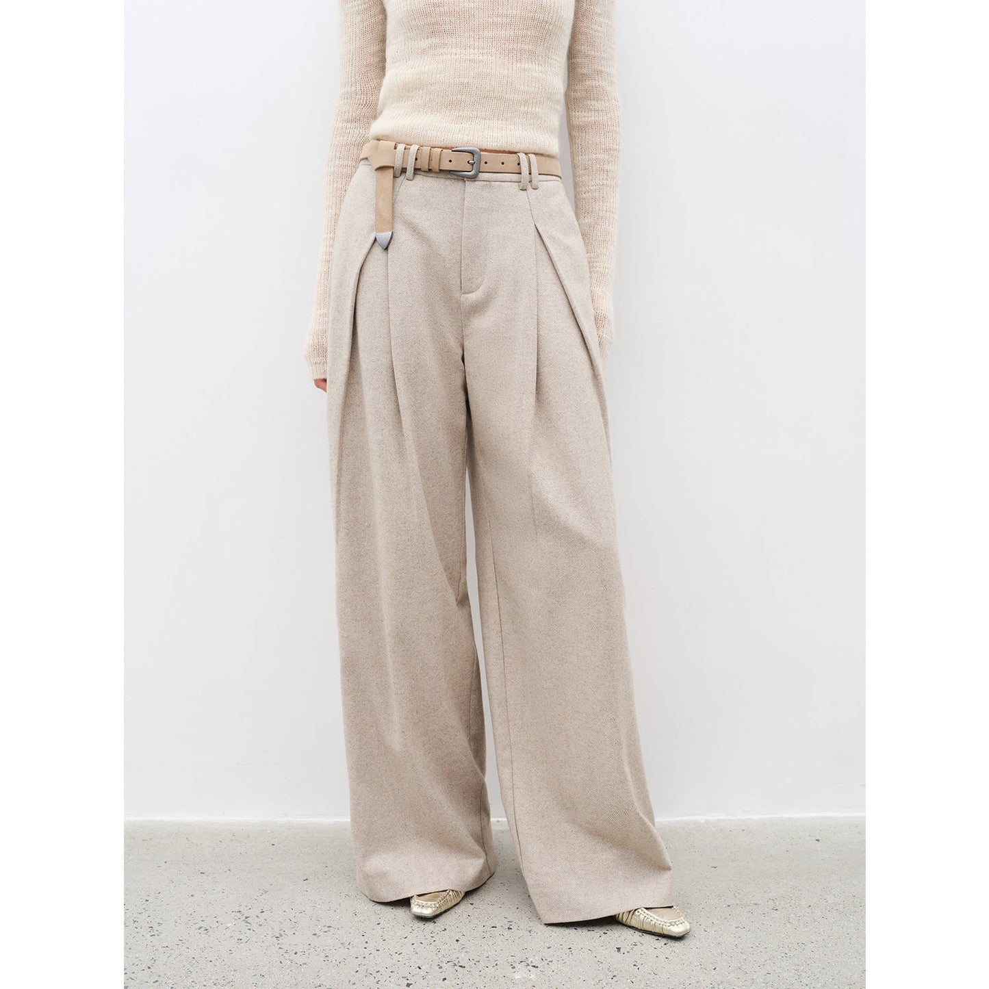 City Stroll Wool-Blend Wide-Leg Trousers Firelady Fur