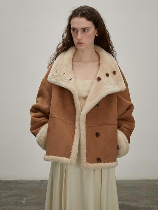 Reversible Wool & Suede Shearling Jacket Firelady Fur