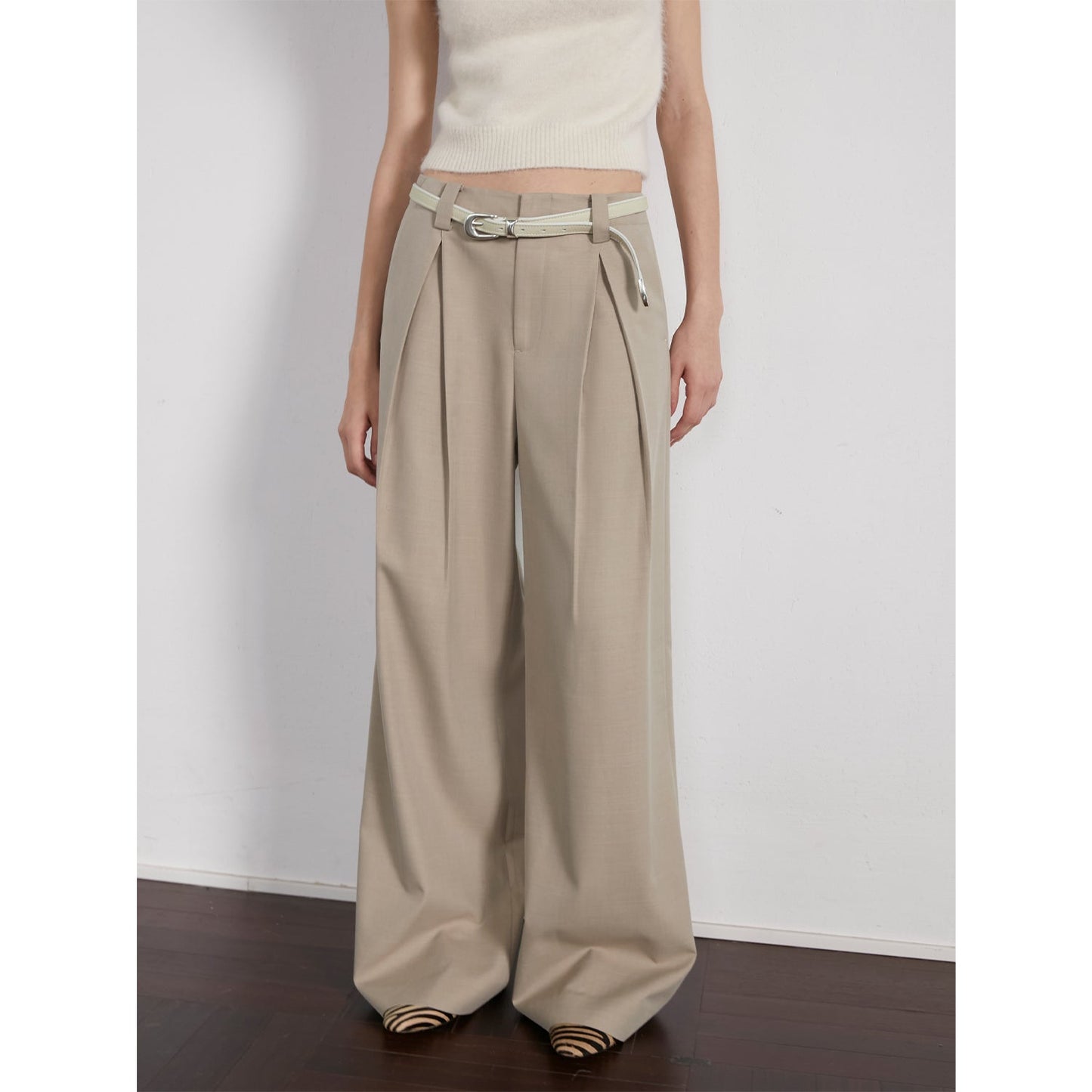 Fine Wool Pleated Wide-Leg Trousers Firelady Fur