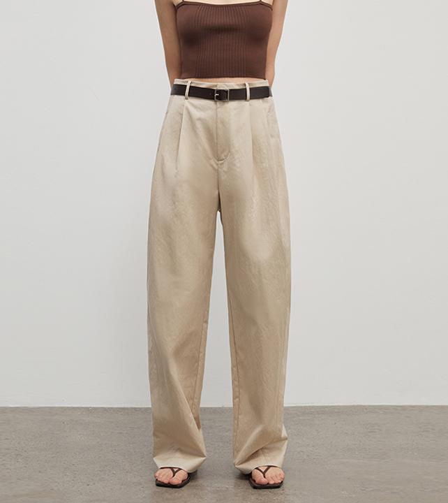 Spliced Double-Pleat Wide-Leg Trousers Firelady Fur
