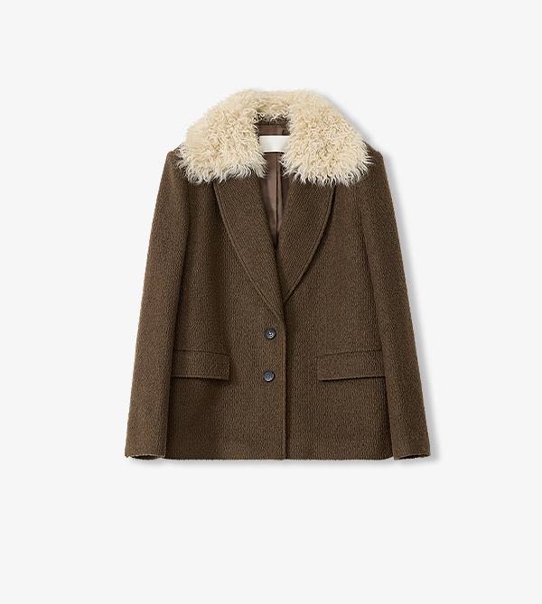 Vertical Texture Wool Tweed Coat Firelady Fur