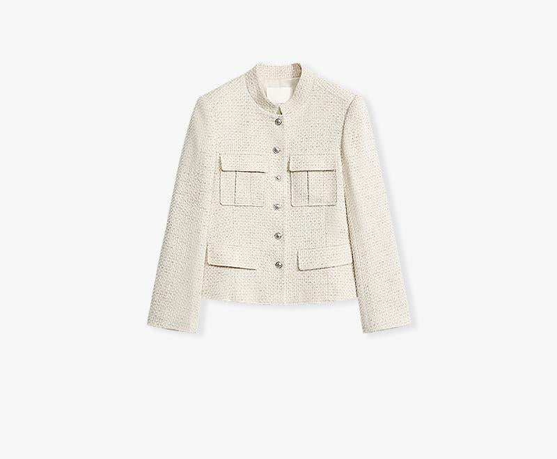 Cropped Wool-Blend Tweed Jacket Firelady Fur