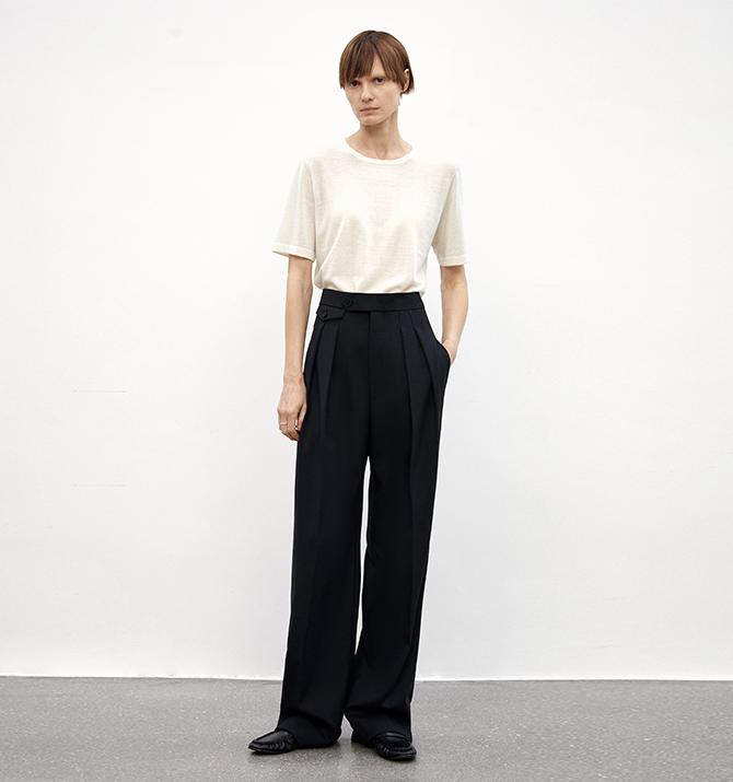 High-Waisted Wool Blend Slim Pants Firelady Fur