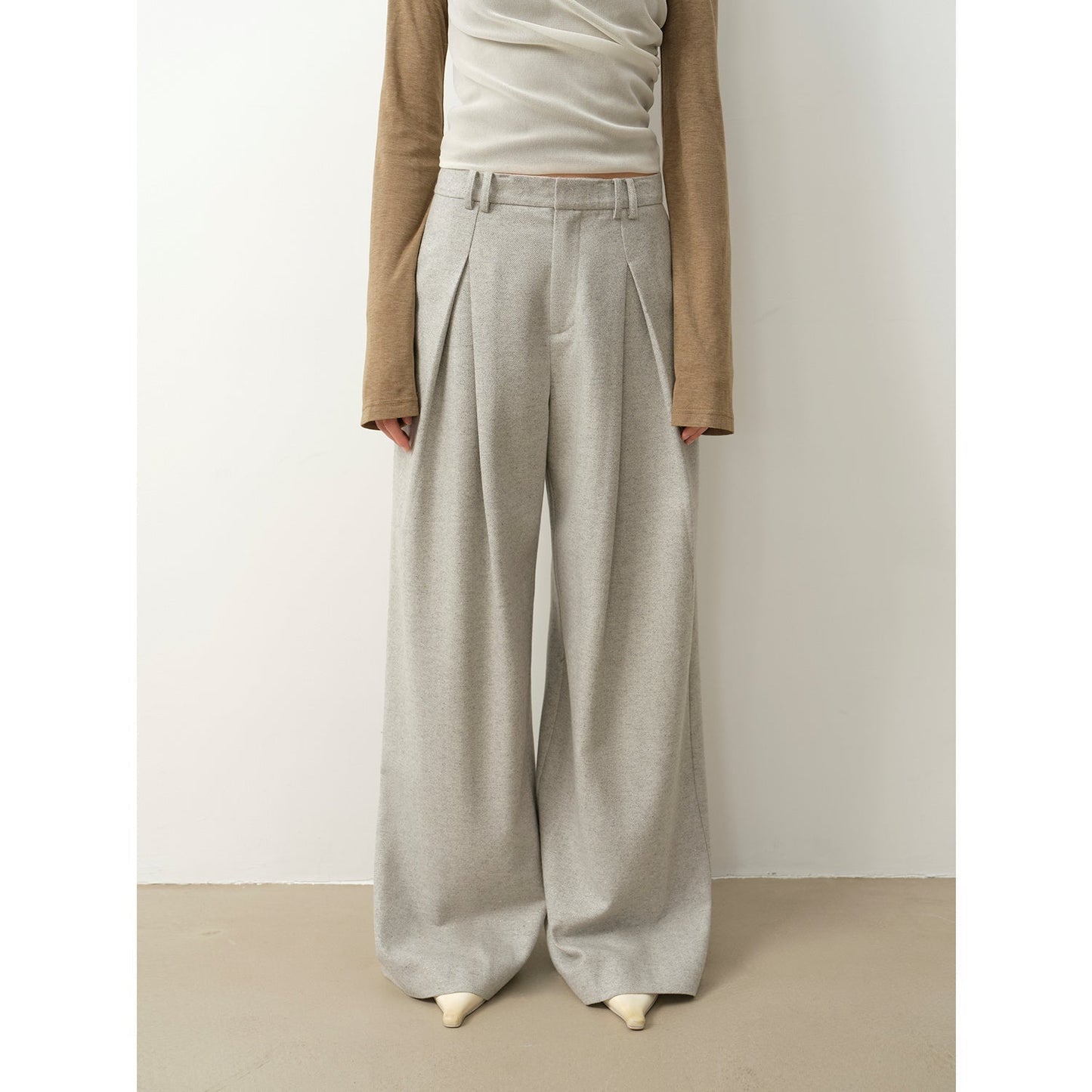 City Stroll Wool-Blend Wide-Leg Trousers Firelady Fur