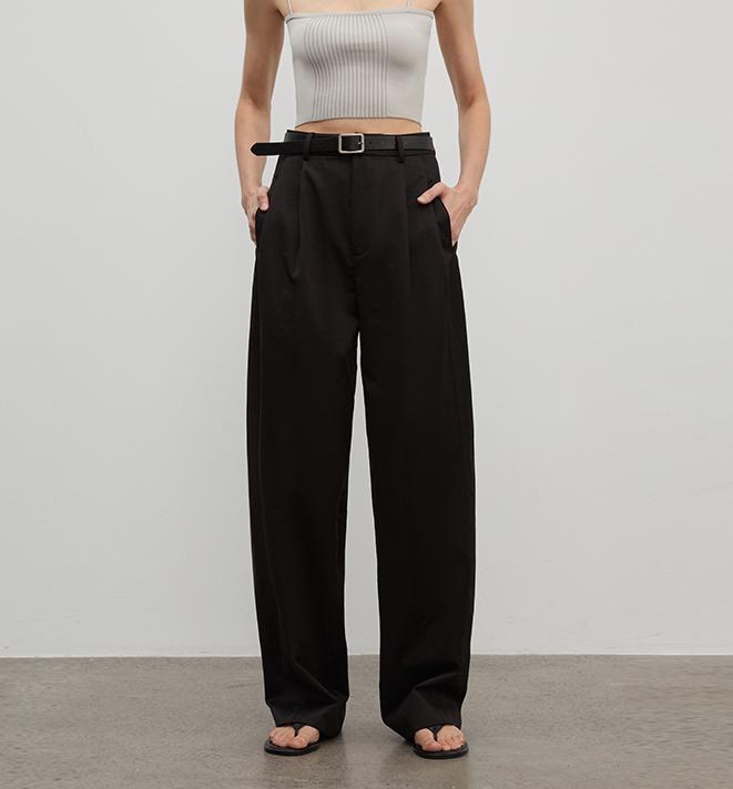 Spliced Double-Pleat Wide-Leg Trousers Firelady Fur