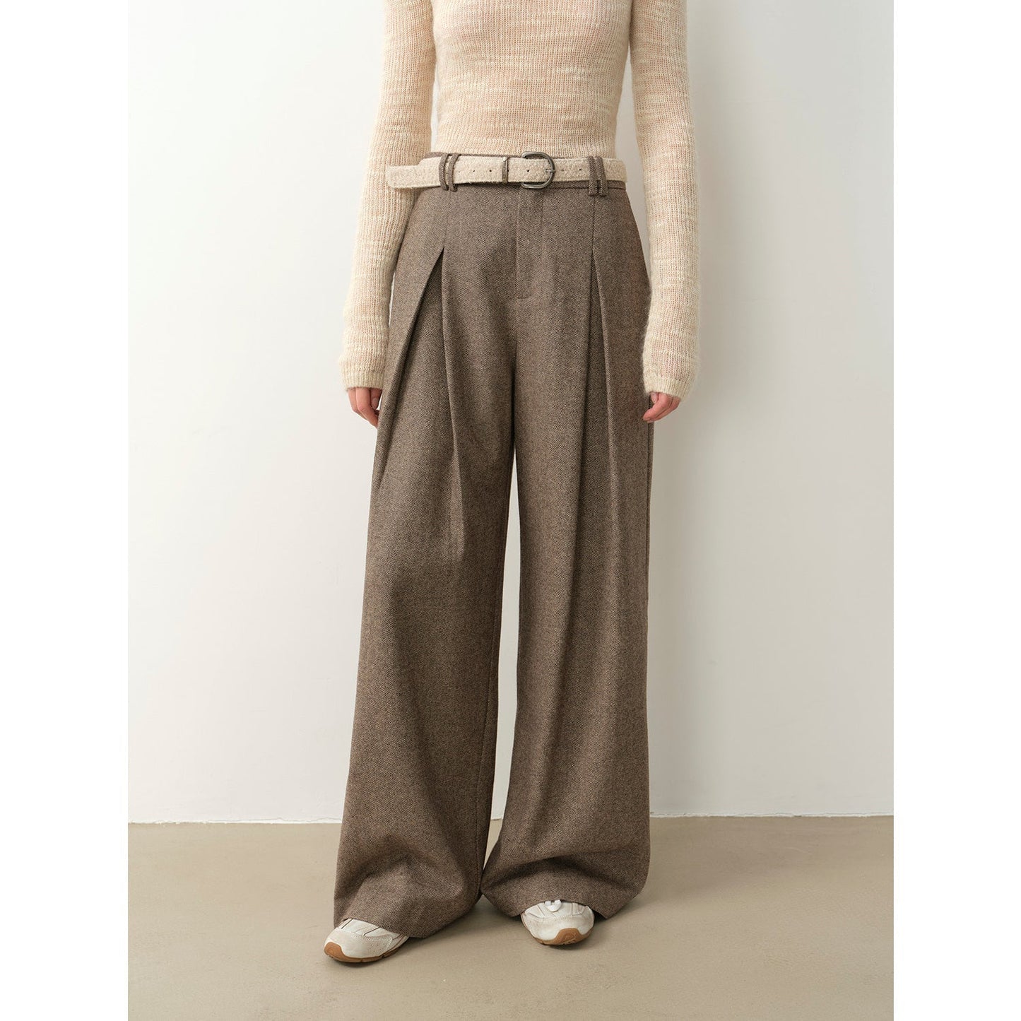 City Stroll Wool-Blend Wide-Leg Trousers Firelady Fur