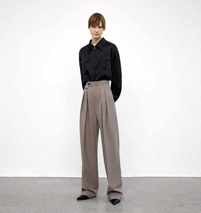 High-Waisted Wool Blend Slim Pants Firelady Fur
