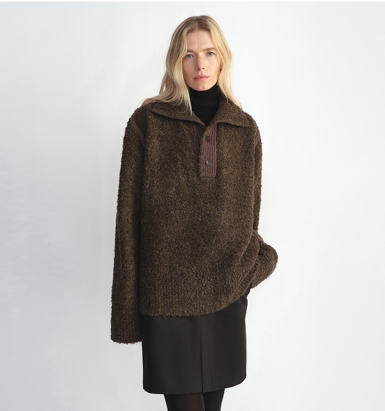 Alpaca Wool Blend Bouclé Polo Sweater Firelady Fur