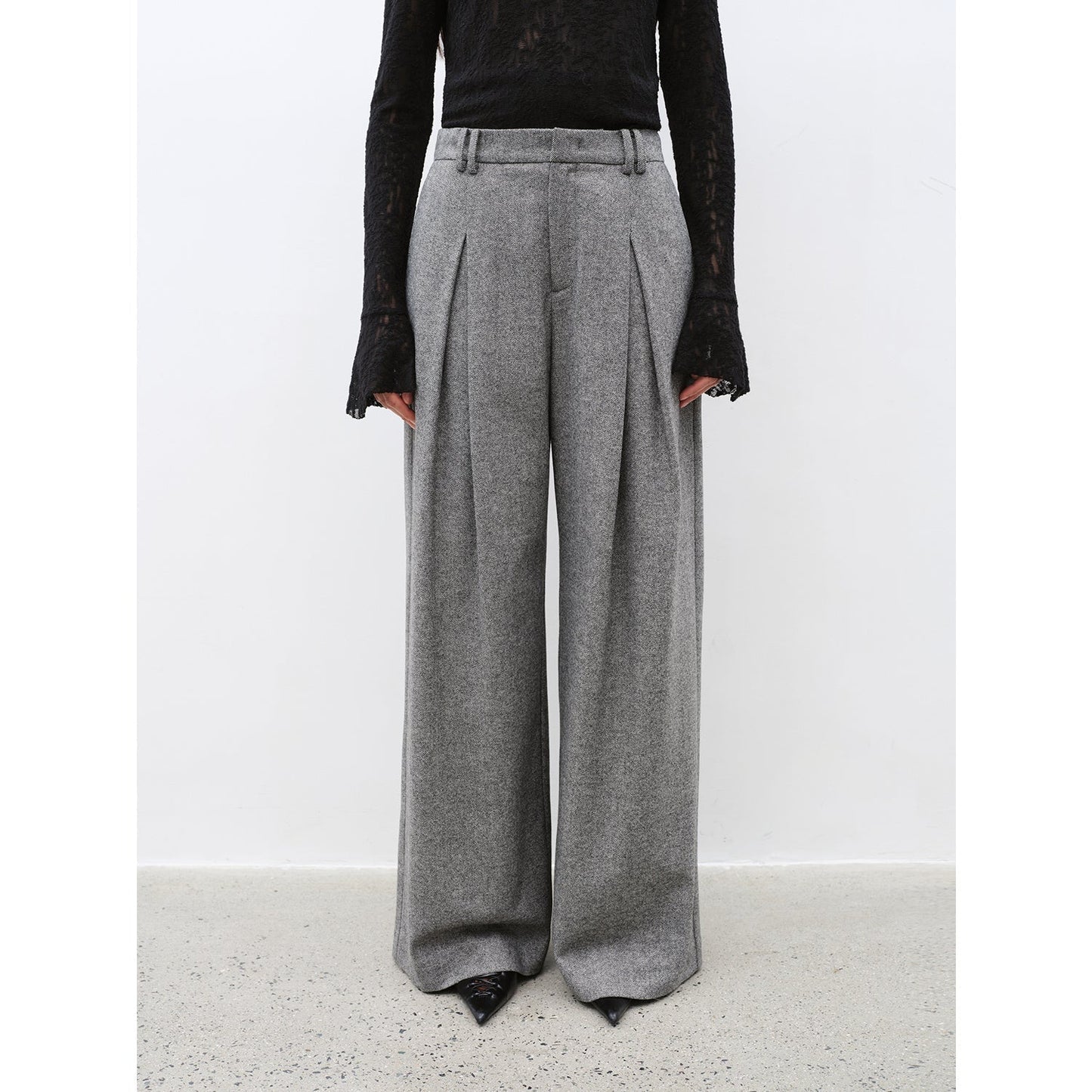 City Stroll Wool-Blend Wide-Leg Trousers Firelady Fur