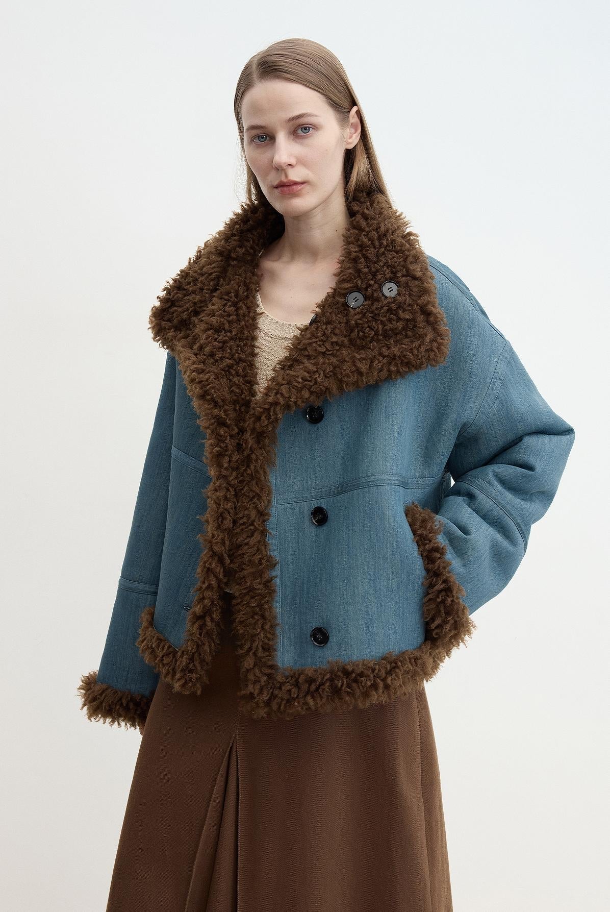Reversible Wool & Suede Shearling Jacket Firelady Fur