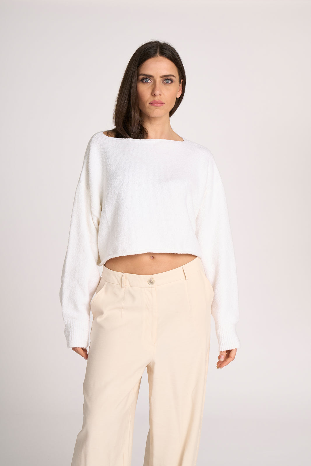 Crop Sweater with Boat Neck Tenné