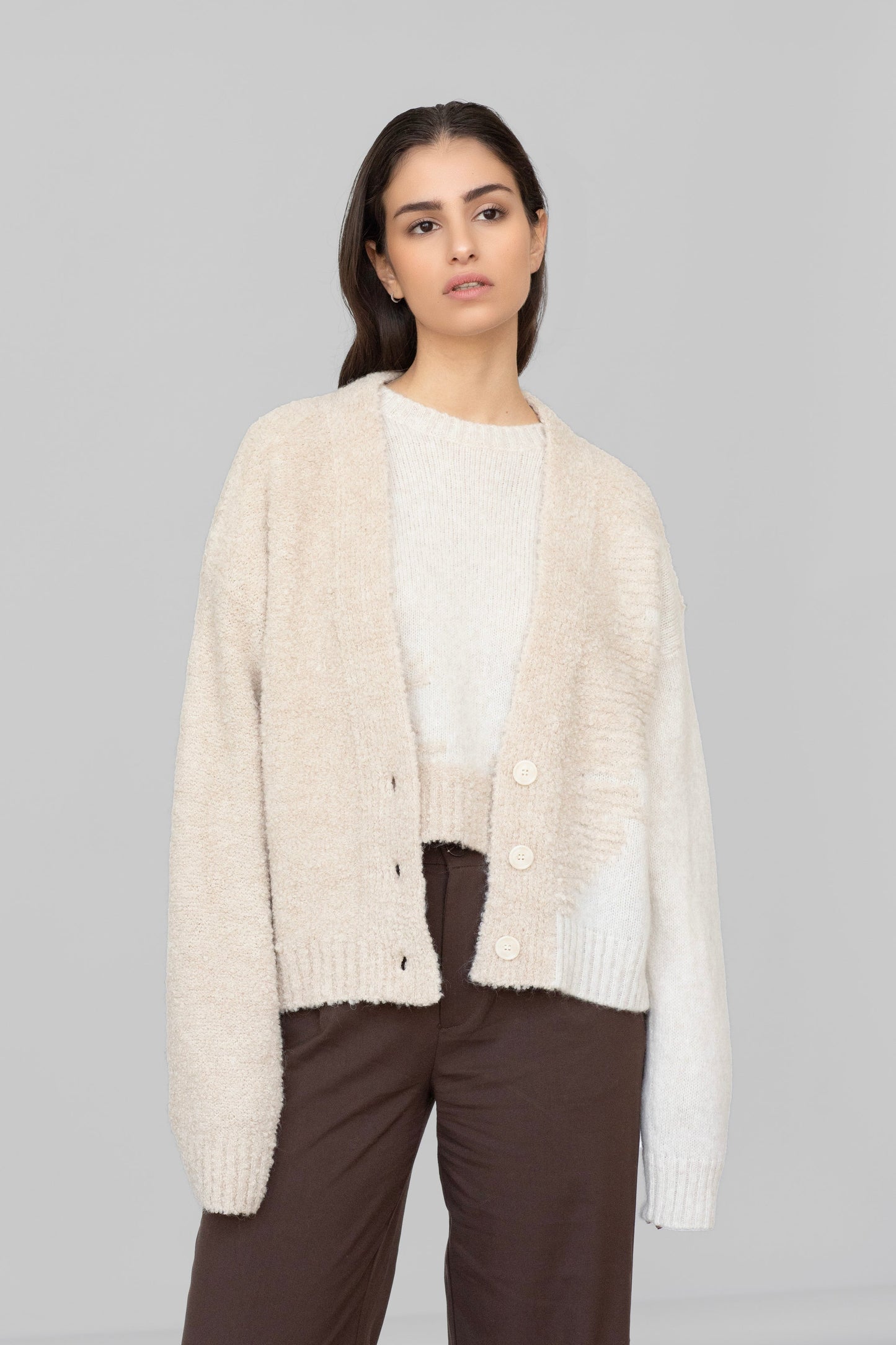 Bouclé Wool & Alpaca Cardigan Tenné