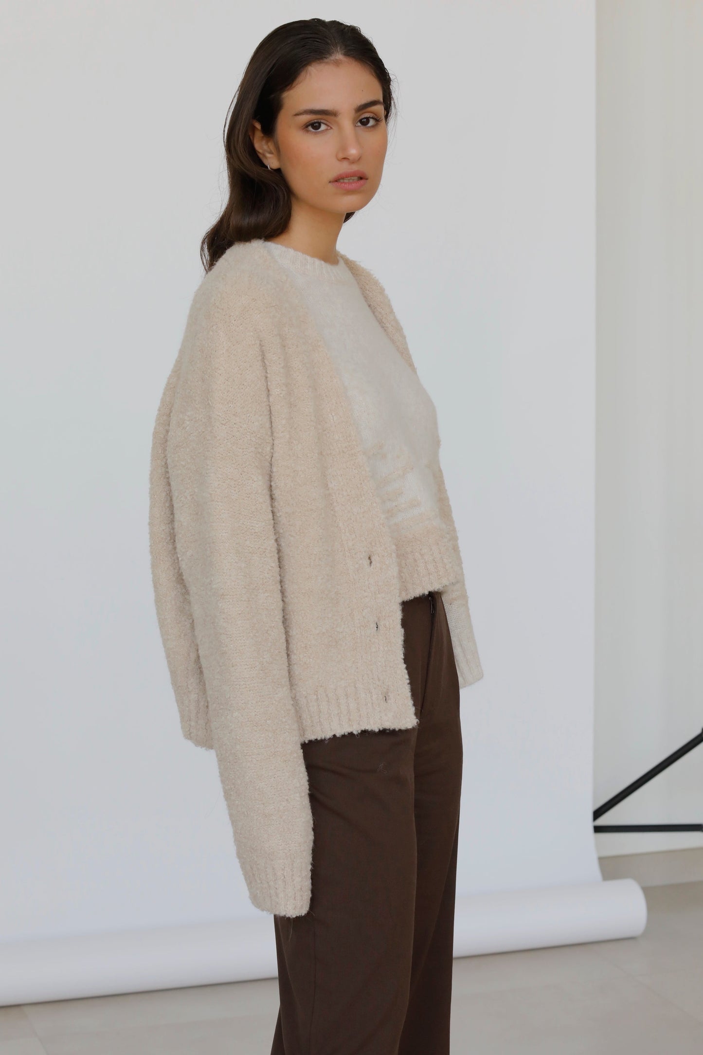 Bouclé Wool & Alpaca Cardigan Tenné