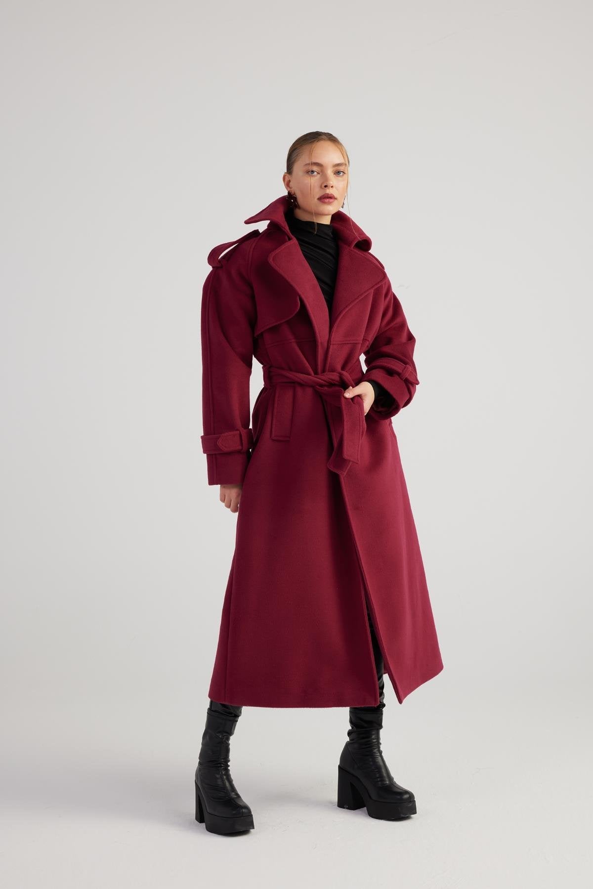 Nora Burgundy Cashmere Maxi Coat Buy Me Fur Ltd